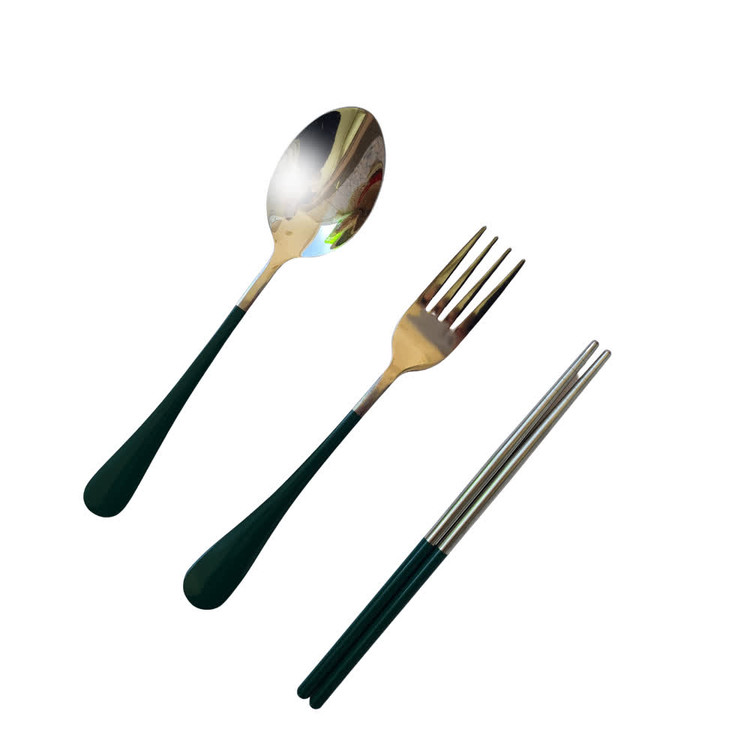 ست چاپستیک و قاشق چنگال کره ای با دسته رنگی و جعبه نگهدارنده