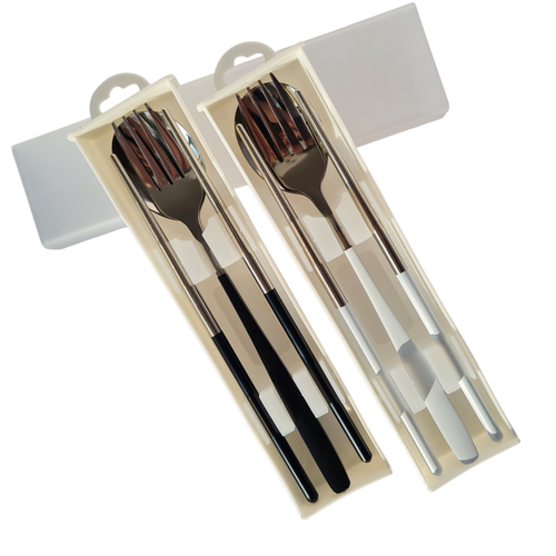 ست قاشق چنگال و چاپستیک استیل داخل باکس نگهدارنده